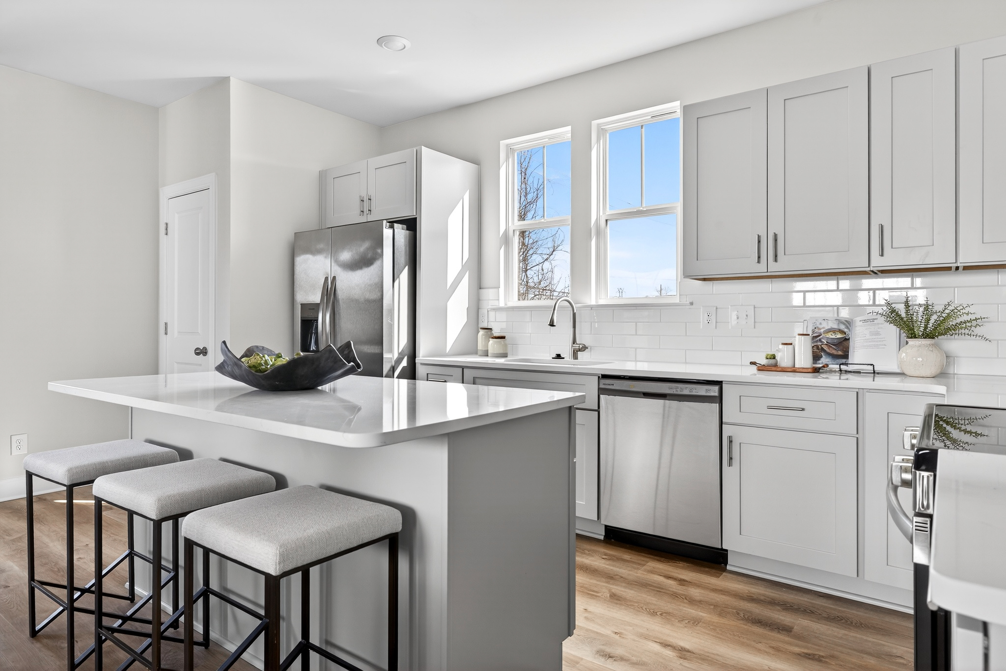 staged apartment couch and chair